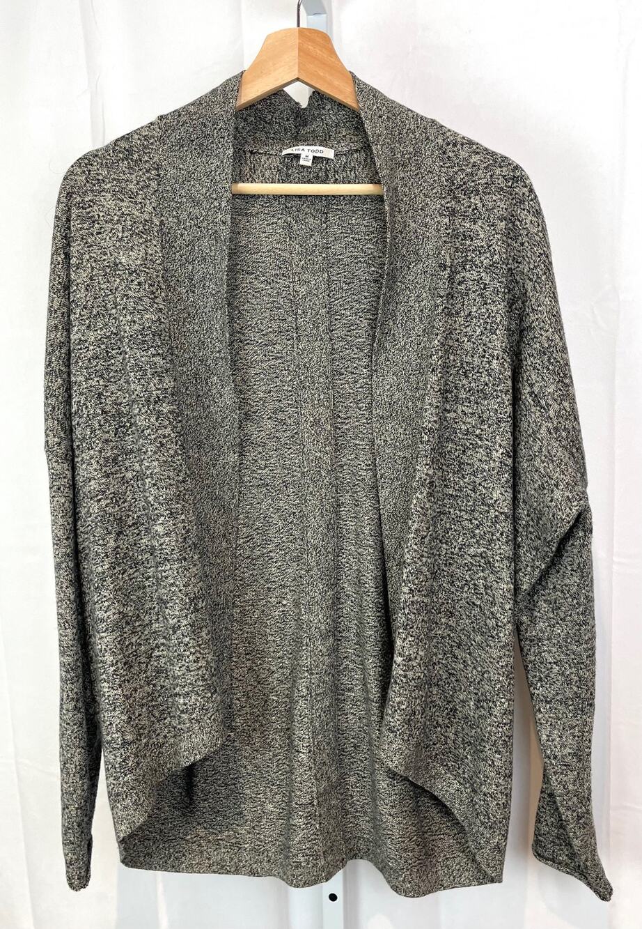 LISA TODD Cotton Cashmere Cocoon Cardigan Sweater Size M Open Front Tan Gray